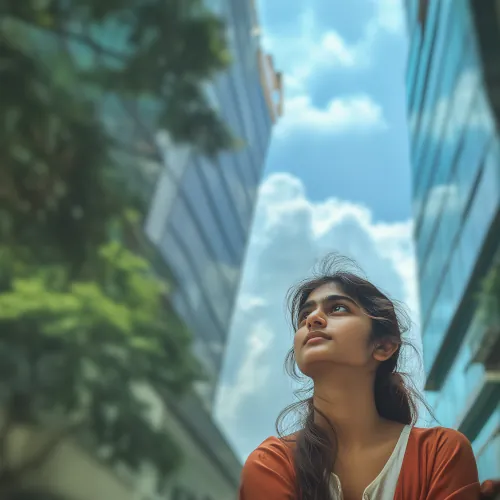 Photographie de l'artiste Ananya Sharma pensive dans les rues de Bangalore