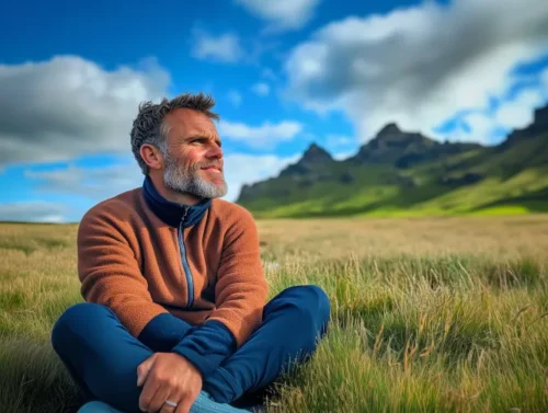 Photographie de l'artiste Björgvin Jónsson pensif dans les montagnes islandaises