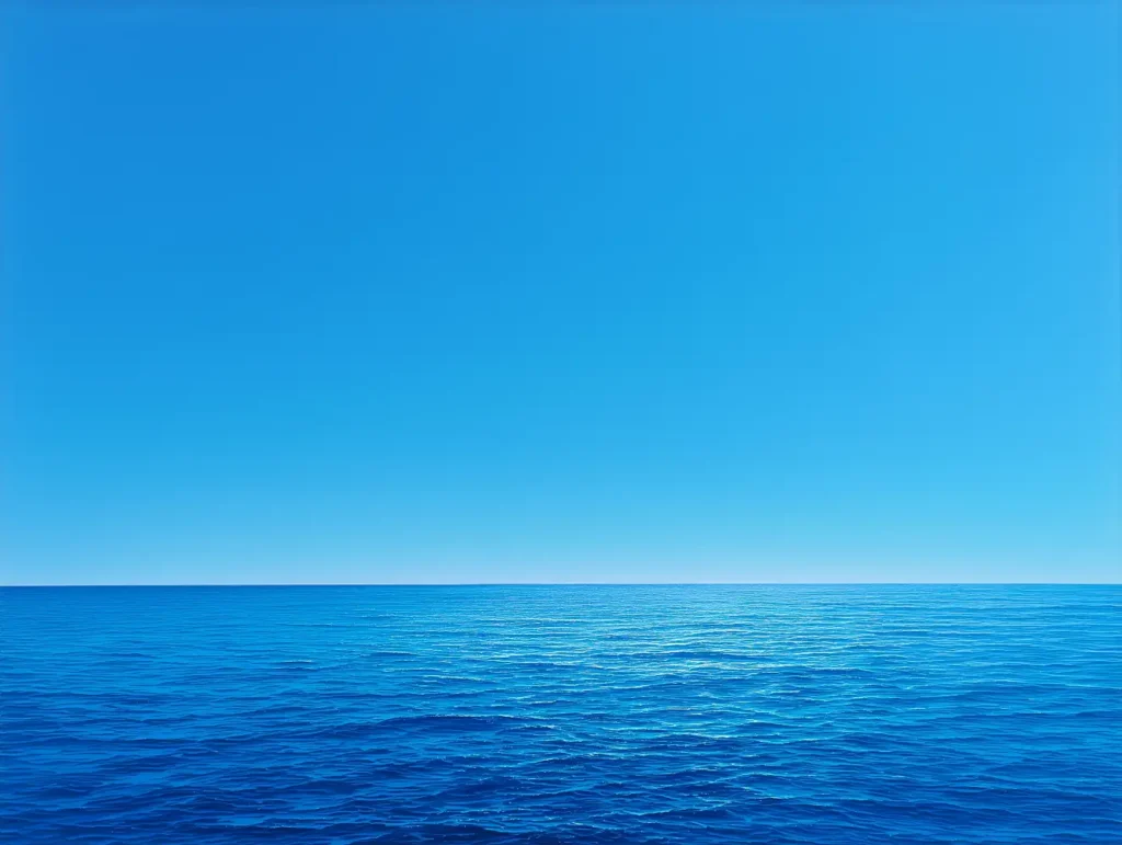 Photographie de l'horizon avec un ciel bleu parfait en haut et une mer calme bleu en bas