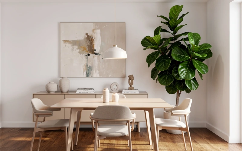 Photographie d'une salle à manger avec une belle plante