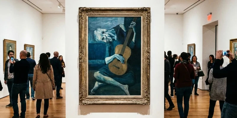 "Le vieux guitariste aveugle" de Pablo Picasso exposé dans une galerie d'art