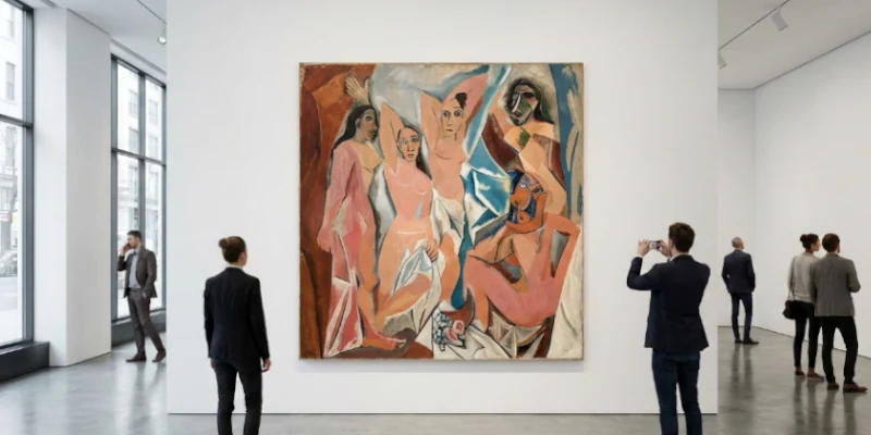 "Les Demoiselles d'Avignon" de Pablo Picasso exposé dans une galerie d'art
