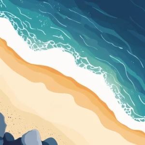 Dessin vectoriel vue en plongée de vagues se cassant sur le sable d'une plage