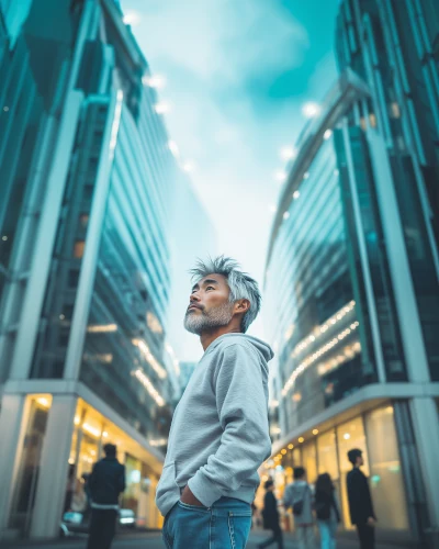 Photographie de l'artiste Satoshi Takahashi admirant les rues de Kyoto