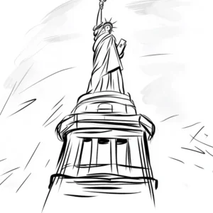 Dessin minimaliste de la Statue de la Liberté en noir et blanc